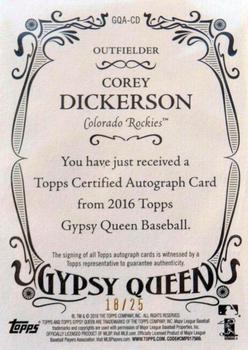 2016 Topps Gypsy Queen - Autographs Orange #GQA-CD Corey Dickerson Back