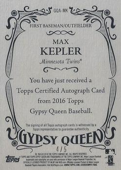 2016 Topps Gypsy Queen - Autographs Red #GQA-MK Max Kepler Back