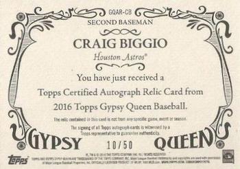 2016 Topps Gypsy Queen - Autographed Relic #GQAR-CB Craig Biggio Back