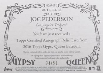 2016 Topps Gypsy Queen - Autographed Relic #GQAR-JPE Joc Pederson Back