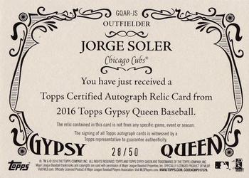 2016 Topps Gypsy Queen - Autographed Relic #GQAR-JS Jorge Soler Back