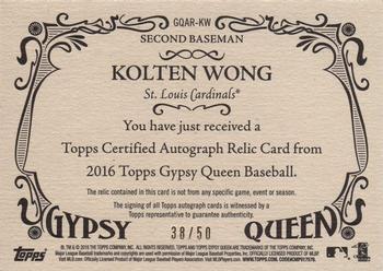 2016 Topps Gypsy Queen - Autographed Relic #GQAR-KW Kolten Wong Back
