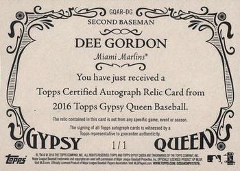 2016 Topps Gypsy Queen - Autographed Relic Black Button #GQAR-DG Dee Gordon Back
