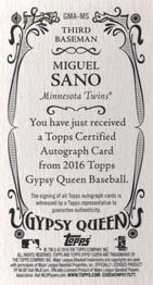 2016 Topps Gypsy Queen - Autographs Mini #GMA-MS Miguel Sano Back