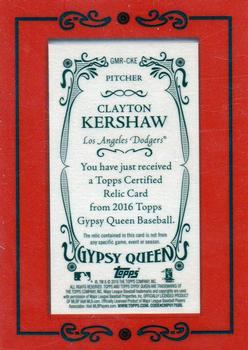2016 Topps Gypsy Queen - Mini Relic #GMR-CKE Clayton Kershaw Back