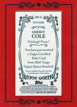 2016 Topps Gypsy Queen - Mini Relic #GMR-GC Gerrit Cole Back