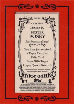 2016 Topps Gypsy Queen - Mini Relic Gold #GMR-BP Buster Posey Back