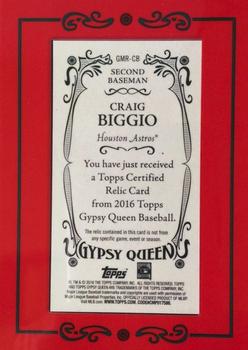 2016 Topps Gypsy Queen - Mini Relic Gold #GMR-CB Craig Biggio Back