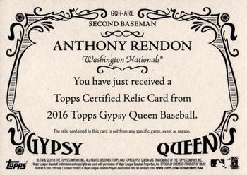 2016 Topps Gypsy Queen - Relic #GQR-ARE Anthony Rendon Back