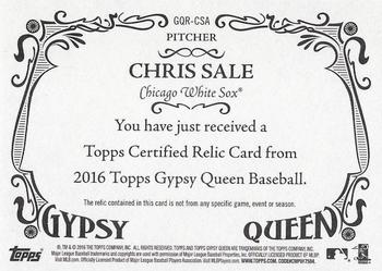 2016 Topps Gypsy Queen - Relic #GQR-CSA Chris Sale Back