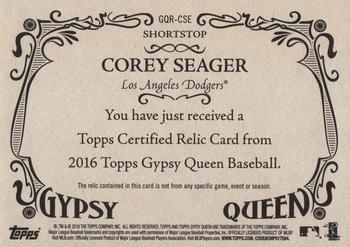 2016 Topps Gypsy Queen - Relic #GQR-CSE Corey Seager Back