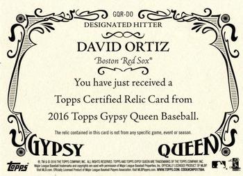 2016 Topps Gypsy Queen - Relic #GQR-DO David Ortiz Back
