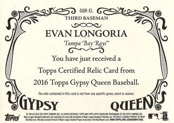 2016 Topps Gypsy Queen - Relic #GQR-EL Evan Longoria Back