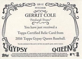 2016 Topps Gypsy Queen - Relic #GQR-GC Gerrit Cole Back