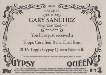 2016 Topps Gypsy Queen - Relic #GQR-GS Gary Sanchez Back