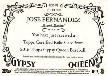 2016 Topps Gypsy Queen - Relic #GQR-JFE Jose Fernandez Back