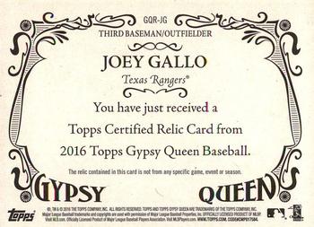 2016 Topps Gypsy Queen - Relic #GQR-JG Joey Gallo Back