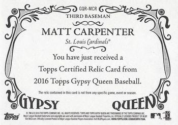 2016 Topps Gypsy Queen - Relic #GQR-MCR Matt Carpenter Back