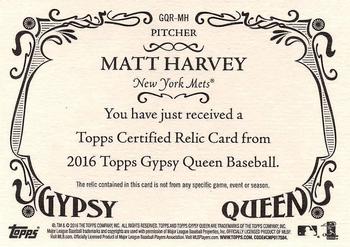2016 Topps Gypsy Queen - Relic #GQR-MH Matt Harvey Back