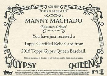 2016 Topps Gypsy Queen - Relic #GQR-MMA Manny Machado Back
