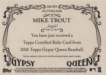2016 Topps Gypsy Queen - Relic #GQR-MTR Mike Trout Back