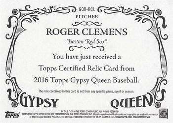 2016 Topps Gypsy Queen - Relic #GQR-RCL Roger Clemens Back