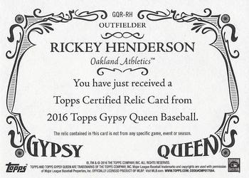 2016 Topps Gypsy Queen - Relic #GQR-RH Rickey Henderson Back