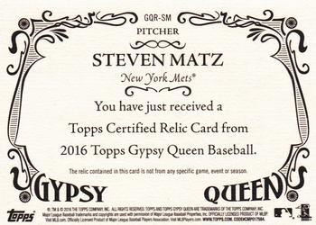 2016 Topps Gypsy Queen - Relic #GQR-SM Steven Matz Back