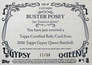 2016 Topps Gypsy Queen - Relic Gold #GQR-BP Buster Posey Back