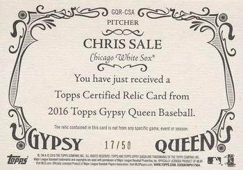 2016 Topps Gypsy Queen - Relic Gold #GQR-CSA Chris Sale Back