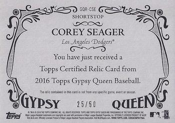 2016 Topps Gypsy Queen - Relic Gold #GQR-CSE Corey Seager Back