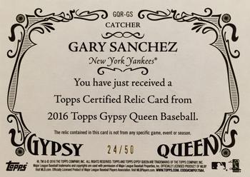 2016 Topps Gypsy Queen - Relic Gold #GQR-GS Gary Sanchez Back