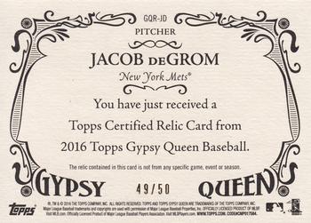 2016 Topps Gypsy Queen - Relic Gold #GQR-JD Jacob deGrom Back