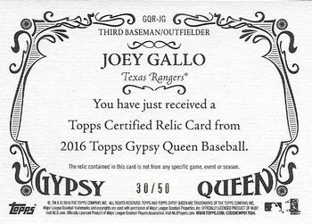 2016 Topps Gypsy Queen - Relic Gold #GQR-JG Joey Gallo Back