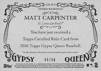 2016 Topps Gypsy Queen - Relic Gold #GQR-MCR Matt Carpenter Back