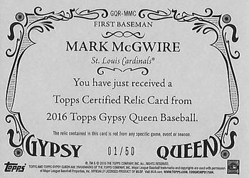 2016 Topps Gypsy Queen - Relic Gold #GQR-MMC Mark McGwire Back