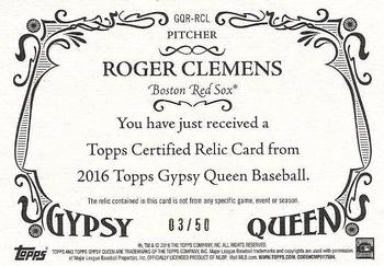2016 Topps Gypsy Queen - Relic Gold #GQR-RCL Roger Clemens Back