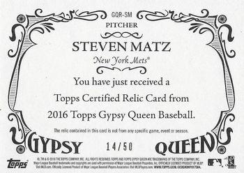 2016 Topps Gypsy Queen - Relic Gold #GQR-SM Steven Matz Back