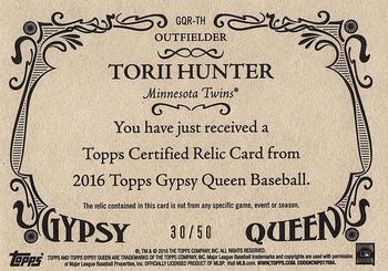 2016 Topps Gypsy Queen - Relic Gold #GQR-TH Torii Hunter Back