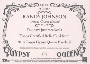 2016 Topps Gypsy Queen - Relic Red #GQR-RJO Randy Johnson Back