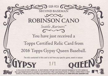 2016 Topps Gypsy Queen - Relic Black Button #GQR-RCA Robinson Cano Back