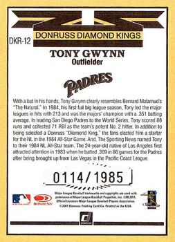 2001 Donruss - Diamond Kings Reprints #DKR-12 Tony Gwynn Back