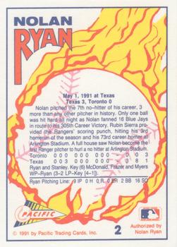 1991 Pacific Nolan Ryan Texas Express I - 7th No Hitter Silver #2 Nolan Ryan Back