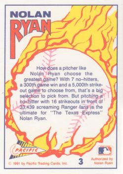 1991 Pacific Nolan Ryan Texas Express I - 7th No Hitter Silver #3 Nolan Ryan Back