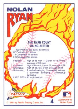 1991 Pacific Nolan Ryan Texas Express I - 7th No Hitter Silver #4 Nolan Ryan Back
