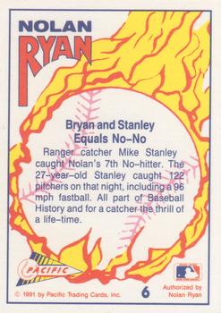 1991 Pacific Nolan Ryan Texas Express I - 7th No Hitter Silver #6 Nolan Ryan Back