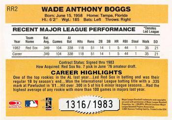 2001 Donruss - Rookie Reprints #RR2 Wade Boggs Back