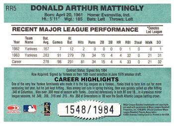 2001 Donruss - Rookie Reprints #RR5 Don Mattingly Back