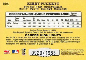 2001 Donruss - Rookie Reprints #RR8 Kirby Puckett Back