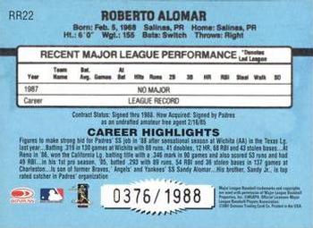 2001 Donruss - Rookie Reprints #RR22 Roberto Alomar Back